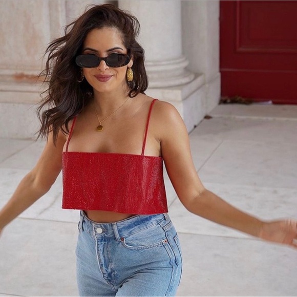 Zara | Tops | Zara Shimmery Crop Top Red Xss | Poshmark